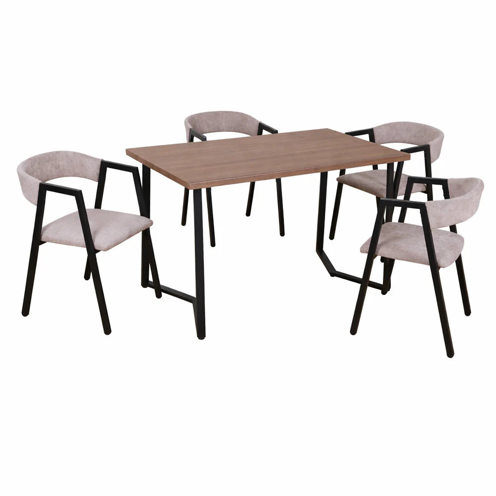 Set Masă de Bucătărie și Dining cu 4 Scaune – Masă din Lemn cu Cadru Metalic, Design Modern