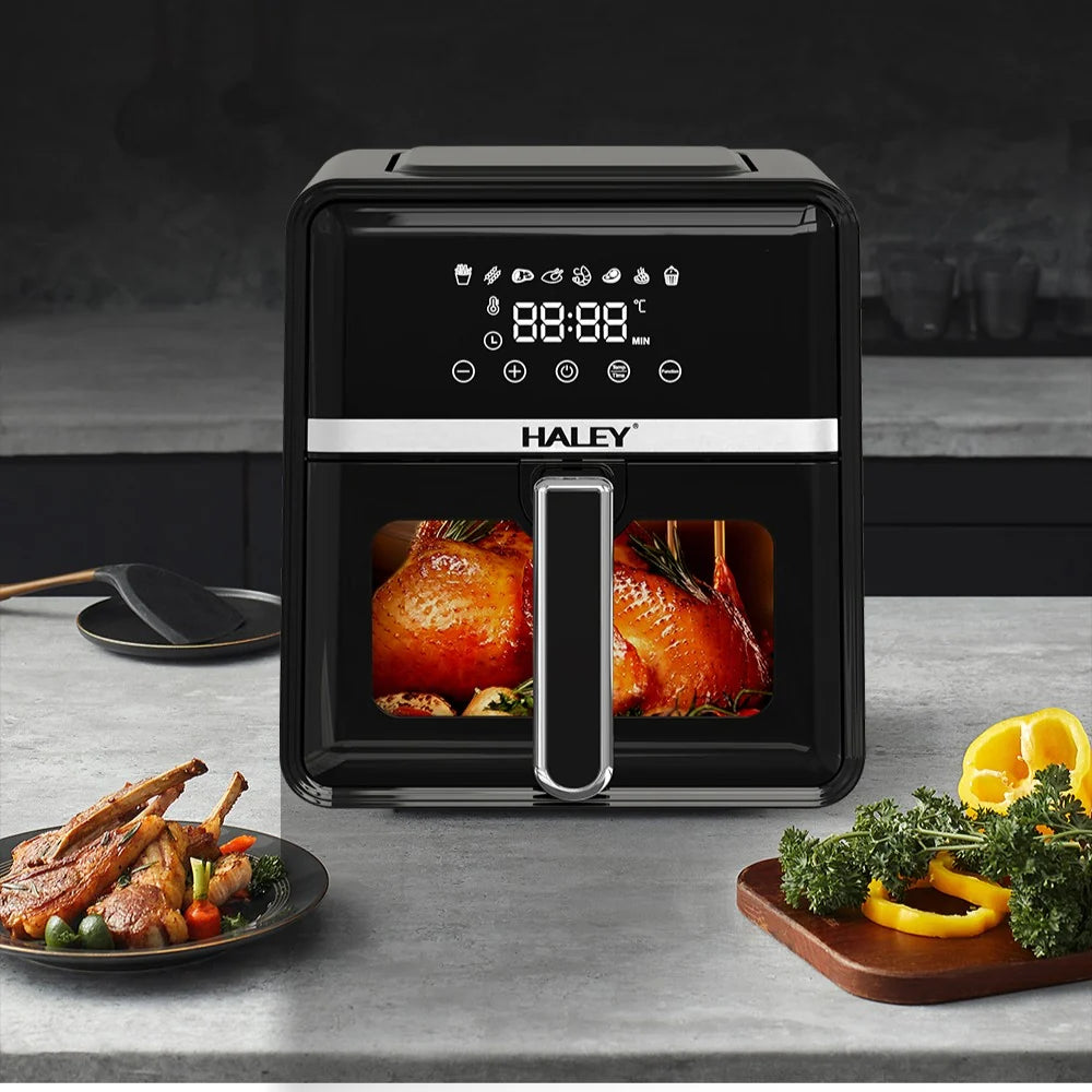Friteuză cu Aer Cald HALEY 7L, 2000W, Touch Screen, Geam de Vizualizare 180°, 8 Programe, Air Fryer cu Circulație 360° a Aerului Cald