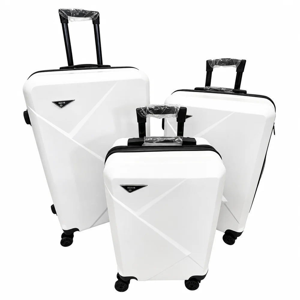 Set 3 Valize ABS Voiaj – Mare, Medie și Cabină 55 cm, 4 Roți Duble 360°, Mâner Telescopic, Carcasă Rigidă