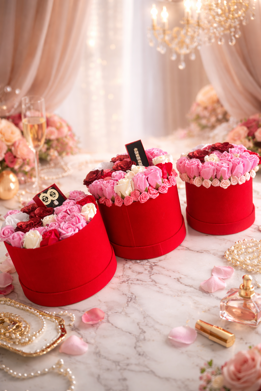 Colecția Scarlet – Set Cadou Luxury cu Trandafiri de Săpun și Bijuterii