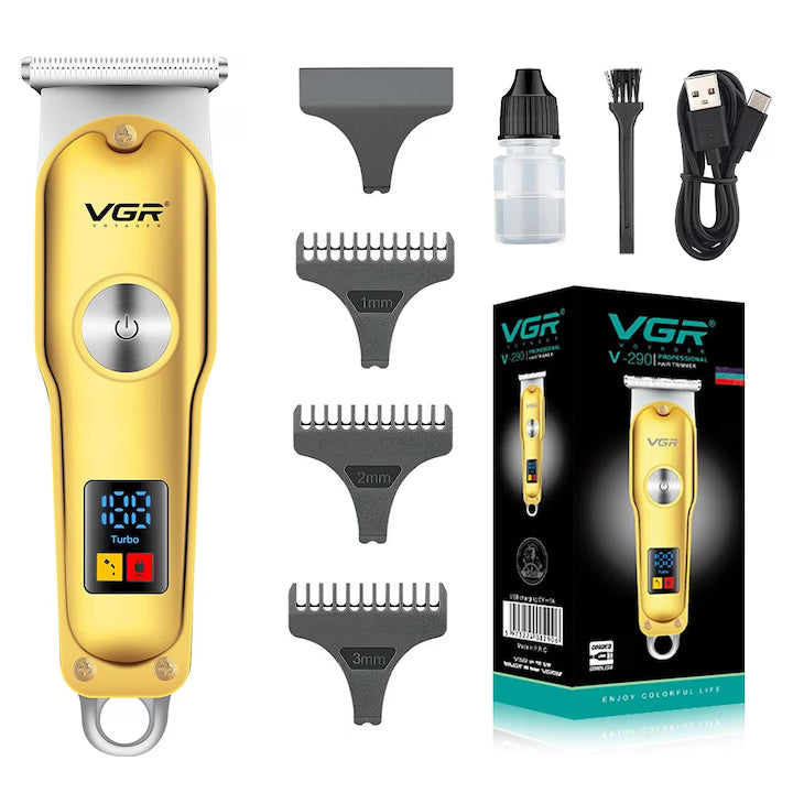 Aparat de Contur VGR V-290, Autonomie 120 Min, Display Digital, 2 Viteze, USB, 3 Piepteni, Gold Chrome