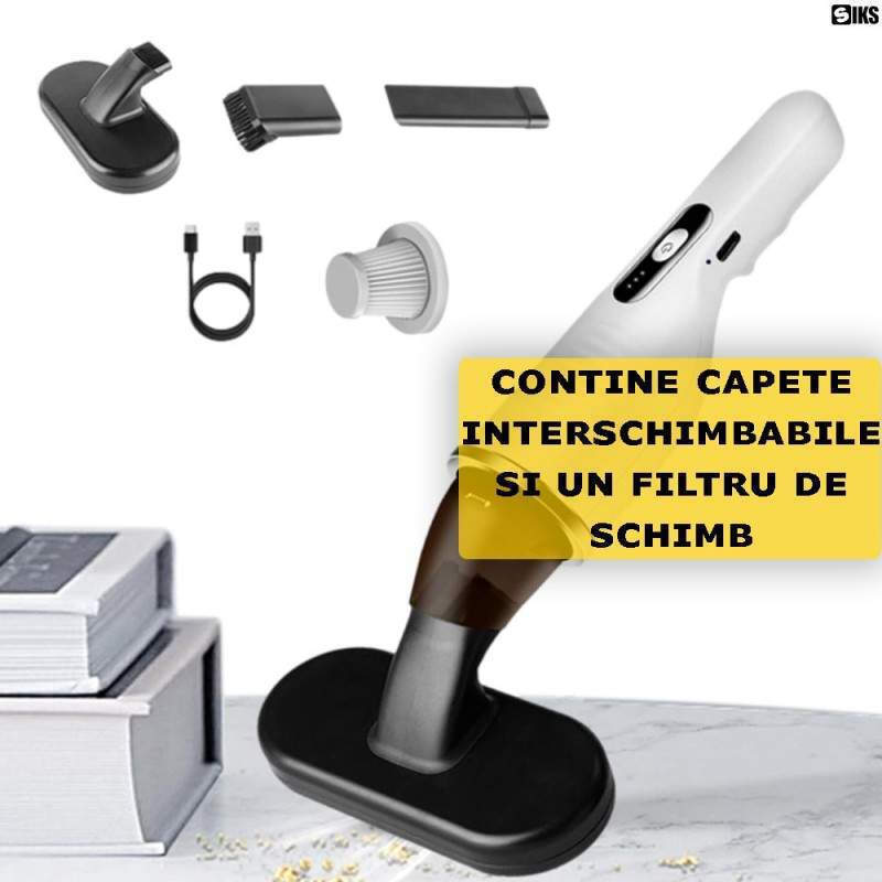 Aspirator Auto Portabil Fara Fir Putere 80W, USB-C, Filtru HEPA, Kit Complet