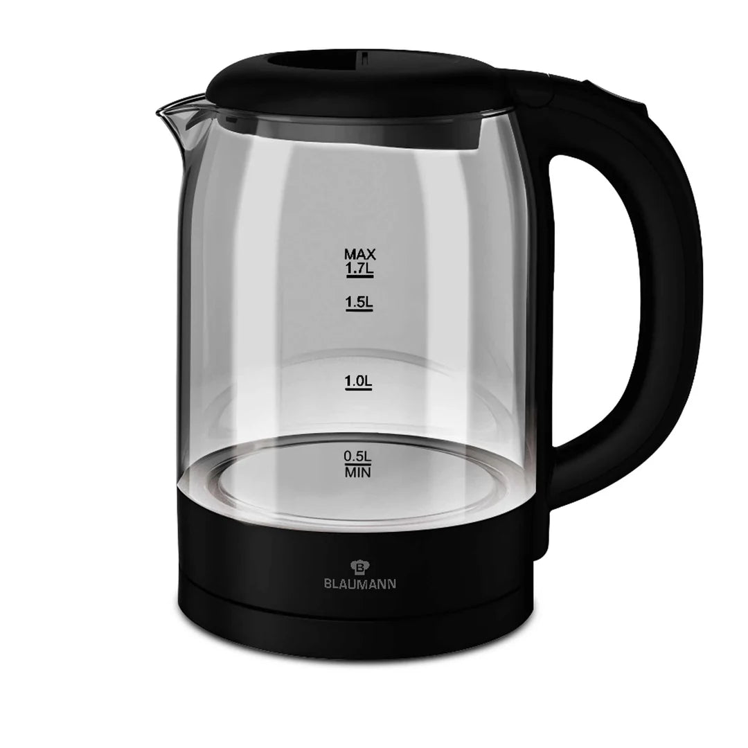 Fierbator Electric din Sticla Borosilicata, 1.7 Litri, Putere 2200W, Iluminare Maner, Oprire Automata, Negru