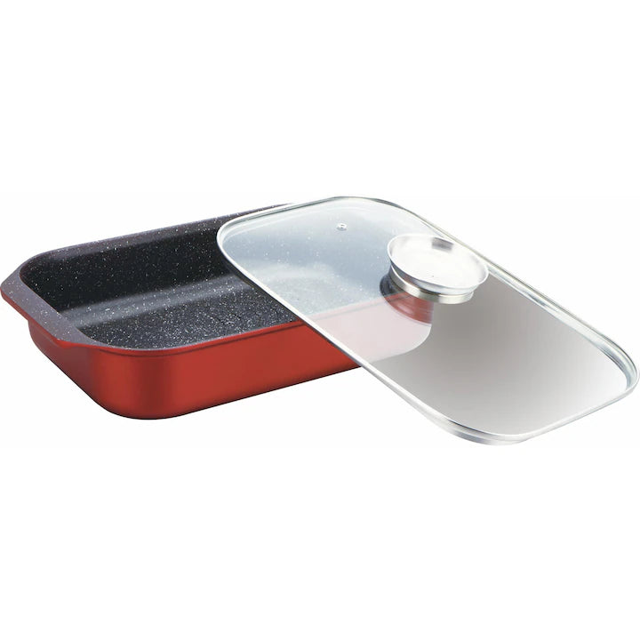 Tavă cuptor 34 cm – Bachmayer BM7826-34 | Aluminiu premium, design roșu elegant, utilizare universală