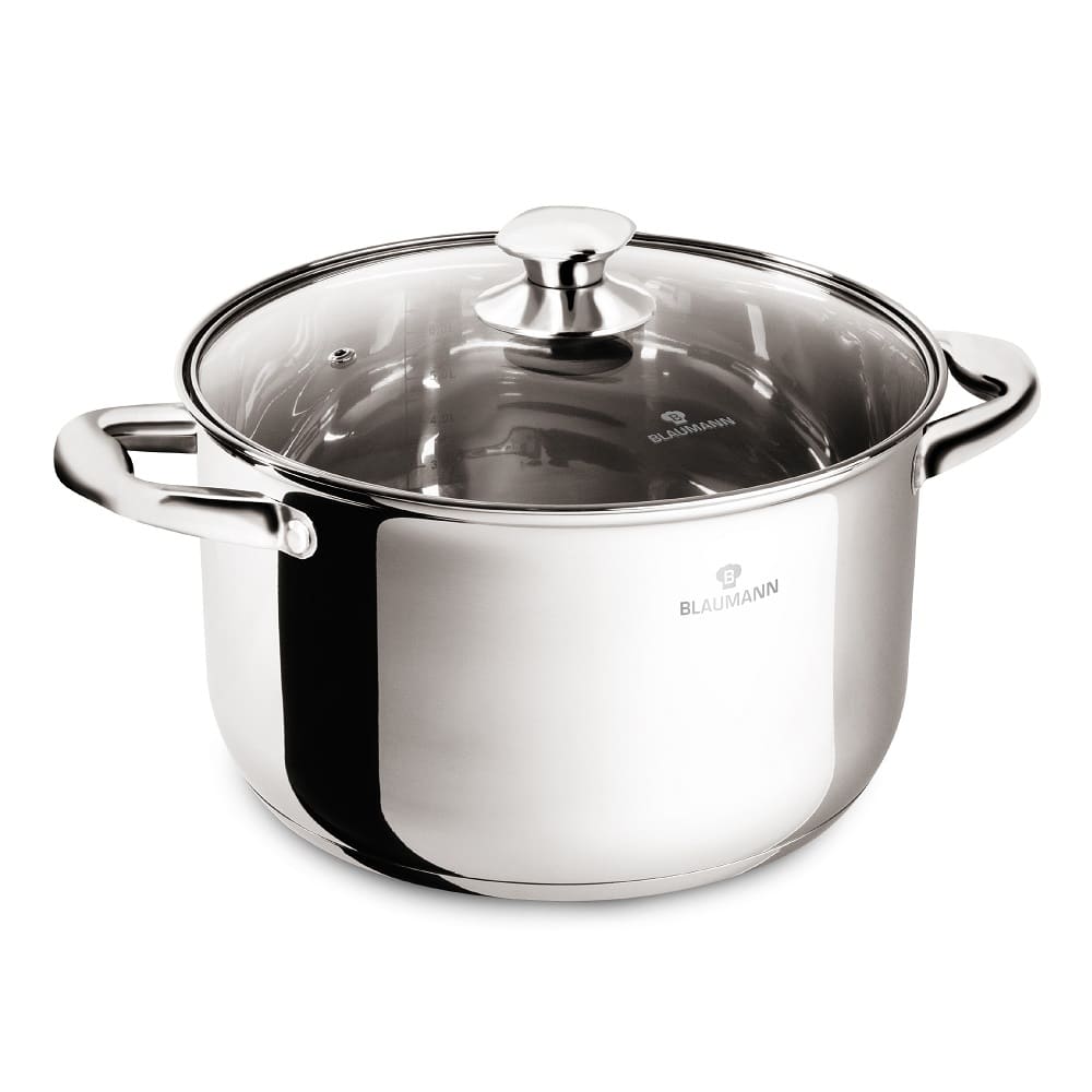 Cratiță inox cu capac din sticlă 24 cm – Blaumann BL-3873 | 6 L, compatibilă inducție