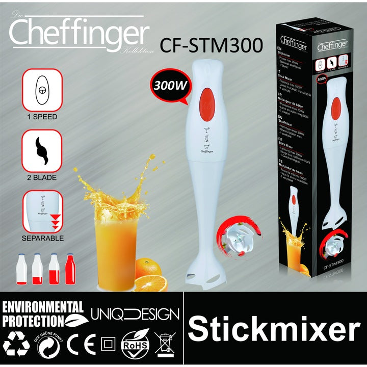 Blender Vertical de Mana, 300W, 1 Treapta Viteza + Functie Pulse, Tija Detasabila, Lame Inox, Alb