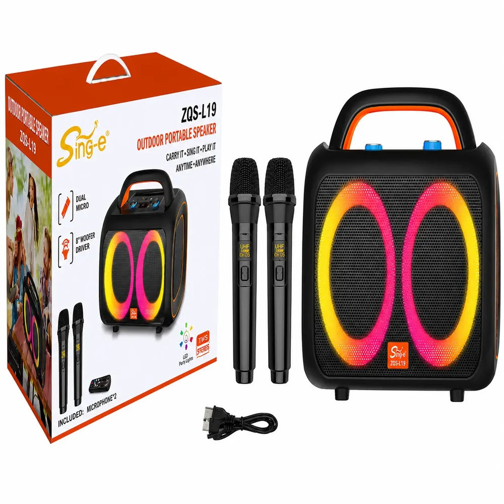 Boxă Portabilă Bluetooth Sing-e ZQS-L19, 2×6”, 2 Microfoane Wireless, Karaoke, LED RGB, TWS