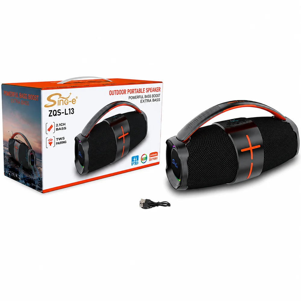 Boxă Portabilă Bluetooth Sing-e® ZQS-L13, 200W PMPO, 2×2.25”, Bass Boost, RGB LED, IPX5, Acumulator 3000mAh