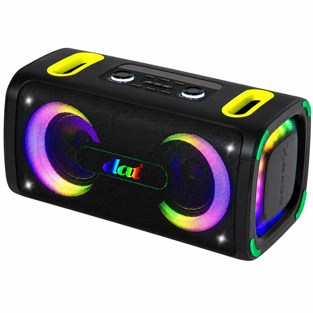 Boxă Portabilă Karaoke DAT DT-2177, 2×6.5”, 40W RMS, Bluetooth, 2 Microfoane Wireless, RGB LED, USB/TF/FM
