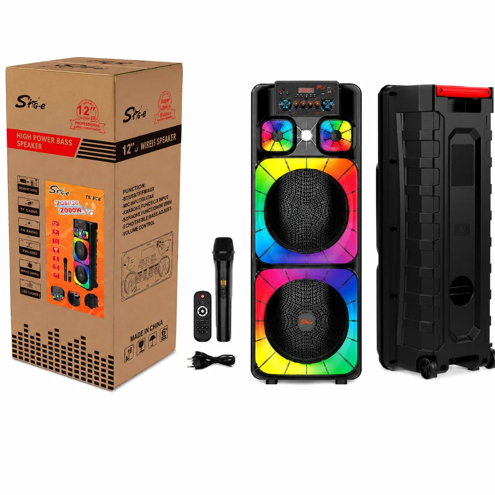 Boxă Portabilă Karaoke Sing-e ZQS12213, 2×12”, 80W, Bluetooth, LED RGB și Microfon Wireless