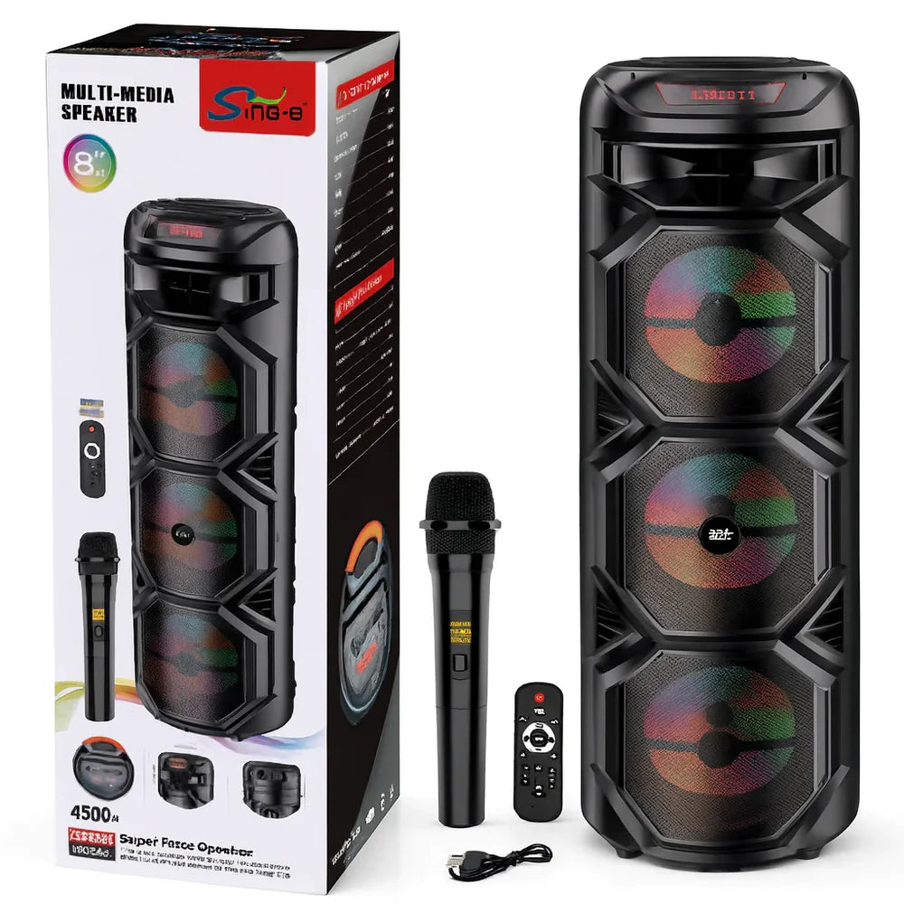 Boxă Portabilă Sing-e AT Performance ZQS8301, 3×8”, Bluetooth 5.0, LED, Microfon Wireless, 60W