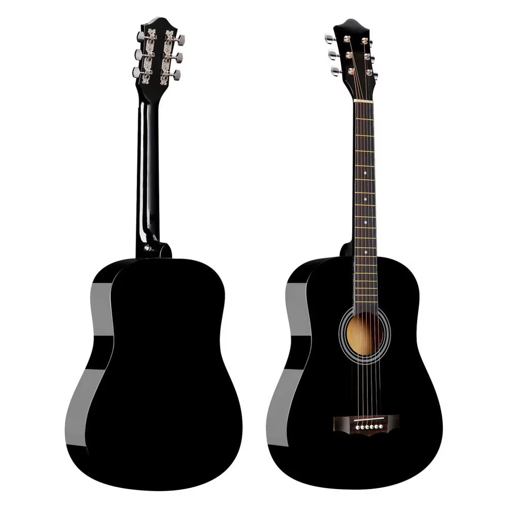 Chitară Clasică 4/4 Neagră, 38" (95 cm), Lemn, 6 Corzi Metalice, 20 Taste – Ideală pentru Începători și Adulți