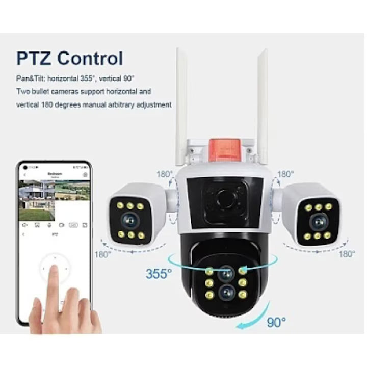 Camera supraveghere Tripla 4K HD, 360°, 4 Lentile, Wi-Fi, IP66, Detectie Miscare Andowl