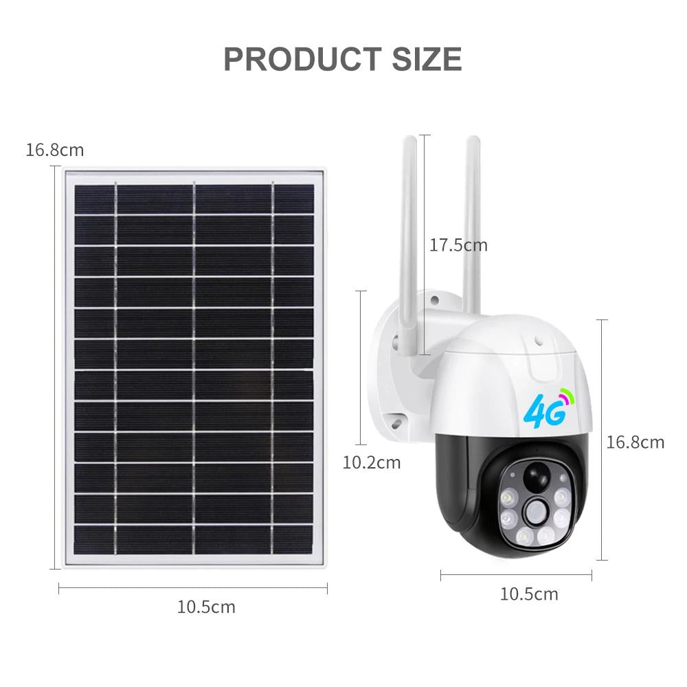 Cameră de Supraveghere 4G PTZ cu Panou Solar, Full HD 3MP, Audio Bidirecțional, Detecție Umană, IP66