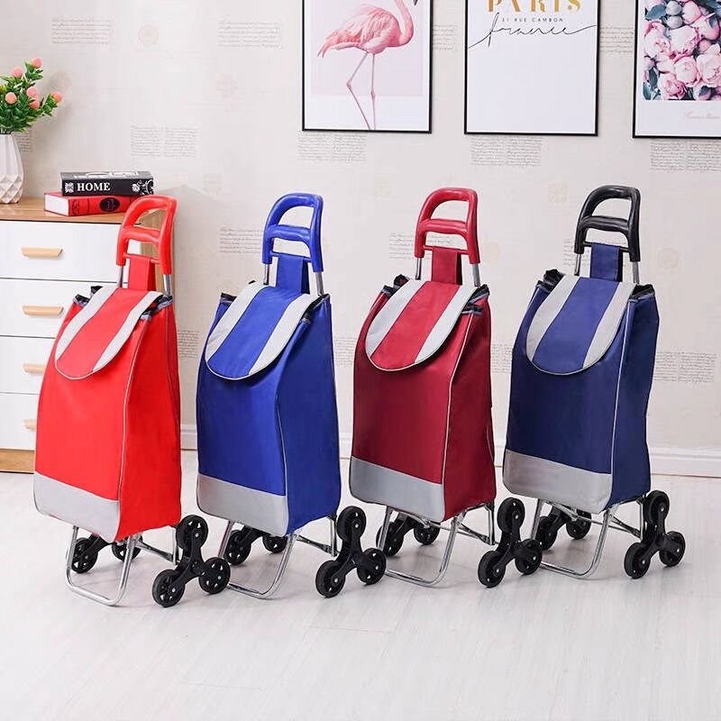 Cărucior de Cumpărături Pliabil, cu 6 Roți pentru Urcat Scările | Geantă Textilă Detașabilă, Cadru Metalic