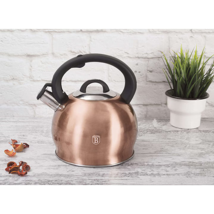 Ceainic cu Fluier Berlinger Haus Metallic Line Rose Gold, 3 Litri, Inox, Inductie, Maner Soft-Touch, BH-1075N