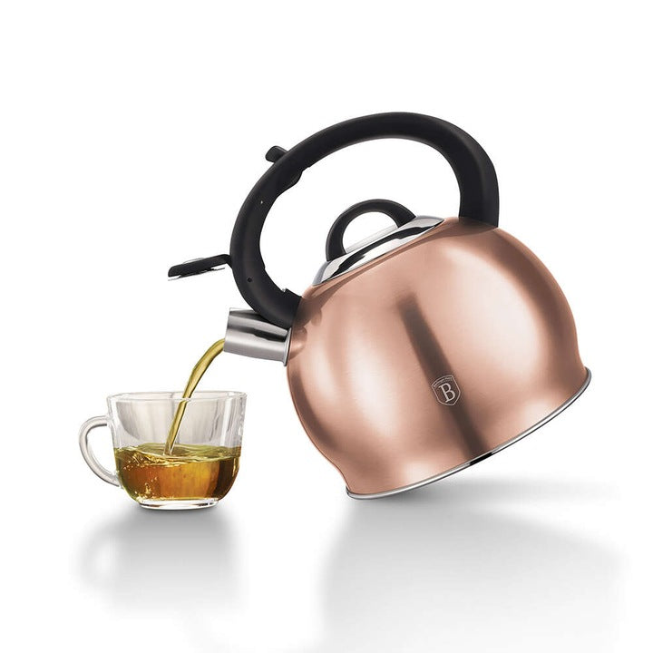 Ceainic cu Fluier Berlinger Haus Metallic Line Rose Gold, 3 Litri, Inox, Inductie, Maner Soft-Touch, BH-1075N