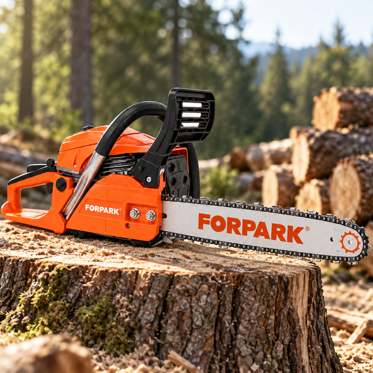 Drujbă pe Benzină Forpark F-5850, 58cc, 2.3kW, Motor 2 Timpi, Lanț Full-Chisel - Garantie 1 an