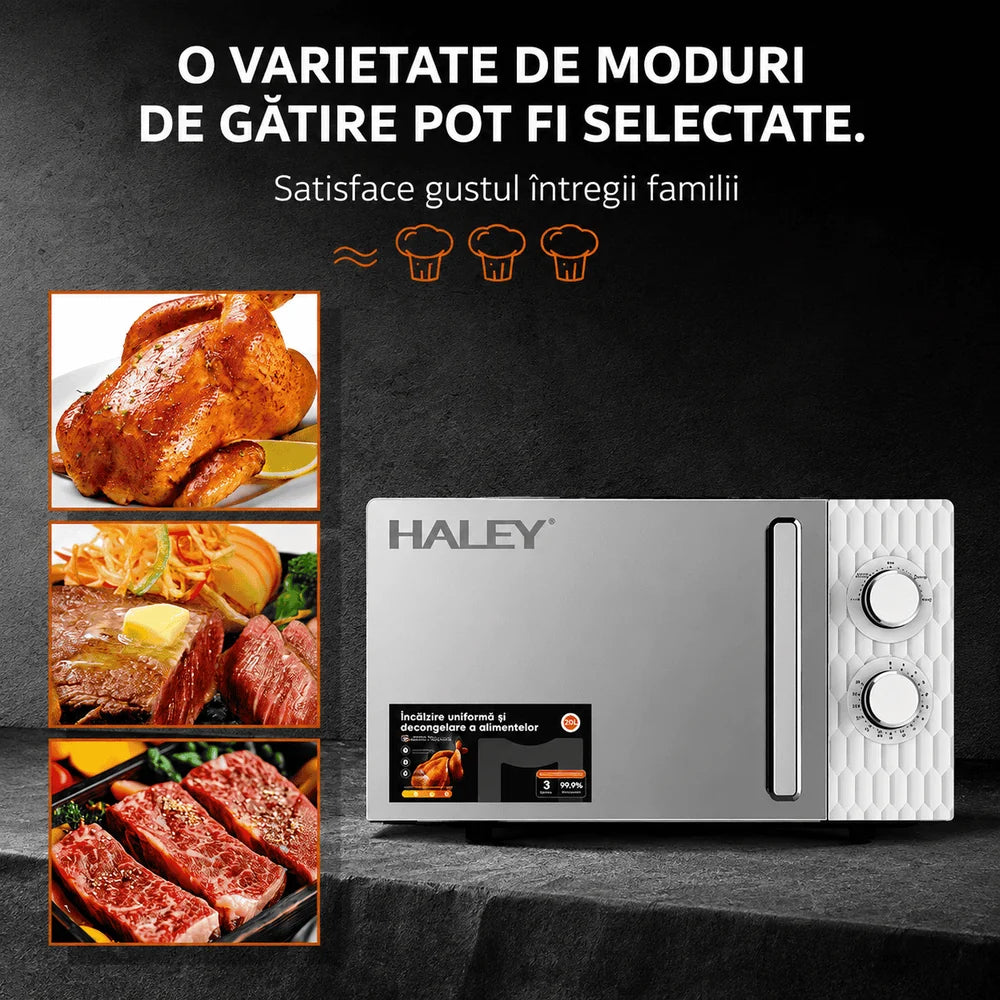 Cuptor cu Microunde Haley HY-0017, 20L, 1100W, 5 Trepte Putere, Decongelare, Timer Mecanic