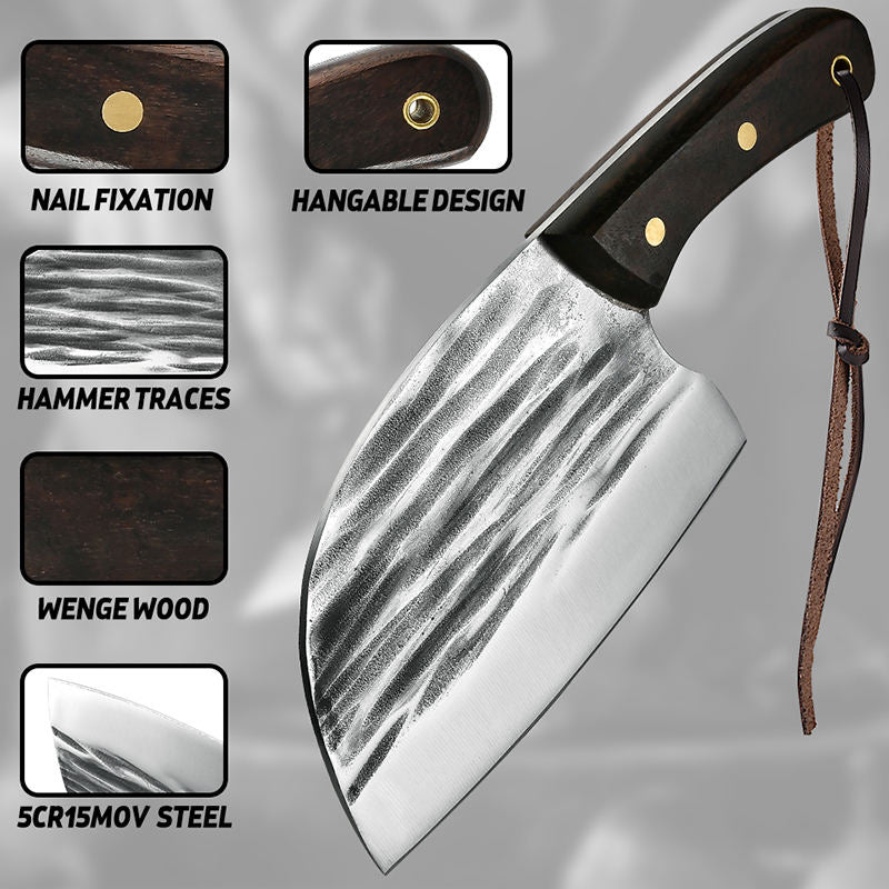 Cuțit de Măcelar Tip Satar Profesional Forjat 15cm (6"), Multifuncțional, cu Mâner de Lemn