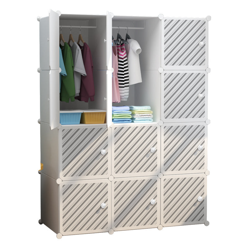 Dulap Modular 12 Compartimente, 110 × 37 × 147 cm, Plastic Rezistent, Alb/Negru, Uși Individuale, Organizator pentru Haine și Încălțăminte