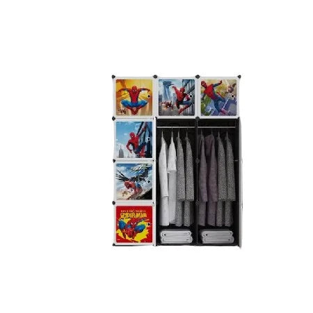 Dulap Modular pentru Copii AT PERFORMANCE® SPIDERMAN, 12 Compartimente, 110x37x147 cm, Cadru Metalic, Plastic Rezistent, Montaj Plug-In