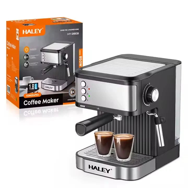 Espressor HALEY® HY-2809, 20 Bar, 850W, Rezervor 1.8L, Oțel Inoxidabil, Sistem Apă Fierbinte, Semi-Automat