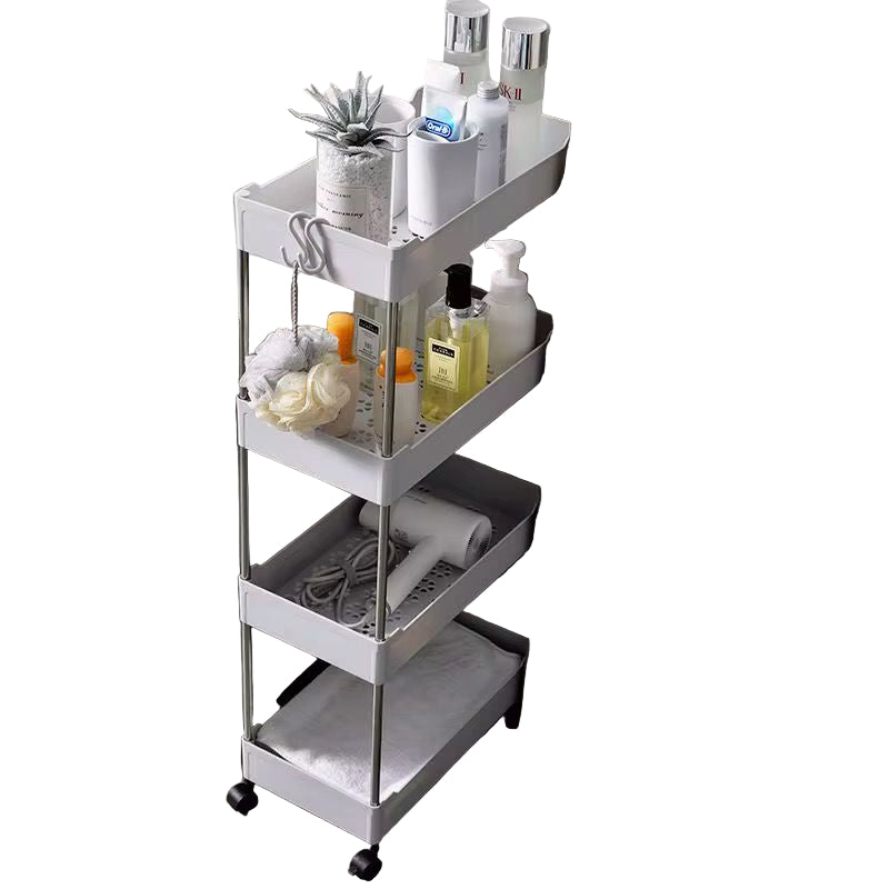 Etajera Mobila Ingusta, Carucior de Depozitare Modular cu 4 Polite pentru Baie si Bucatarie