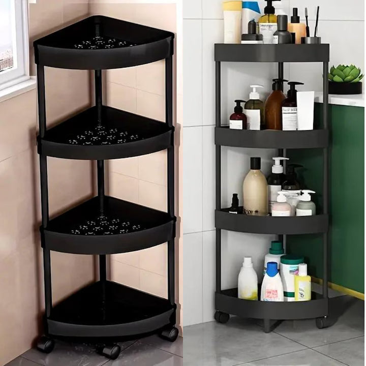 Etajeră de colț 4 niveluri 34x25x88, negru – organizator bucătărie, baie, birou
