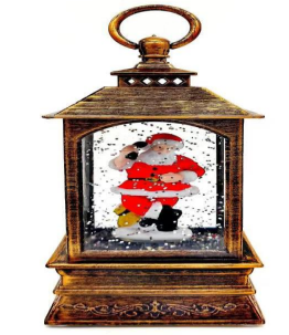 Felinar Muzical de Craciun cu Mos Craciun, Iluminare LED Calda, 1 Melodie Festiva, Alimentare Duala USB sau Baterii, 22 cm, Vintage
