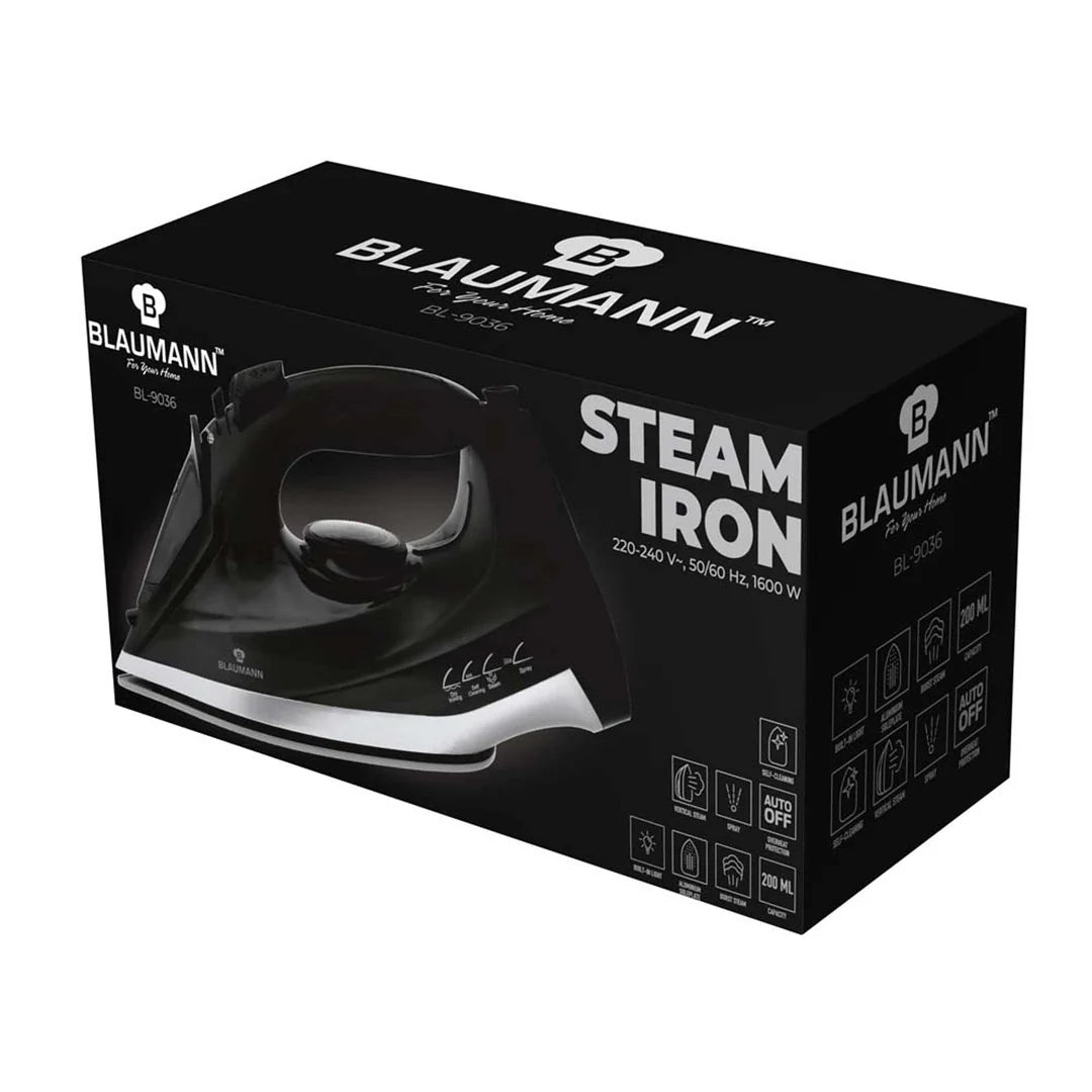 Fier de Calcat cu Abur 1600W, Talpa din Aluminiu, Functie Verticala si Autocuratare, Termostat Reglabil, Negru-Argintiu