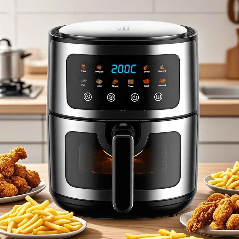 Friteuză cu Aer Cald AT PERFORMANCE® 8L, 2800W, Touch Screen, 10 Programe, Fereastră de Vizualizare, Air Fryer + CADOU 100 Hârtii de Copt