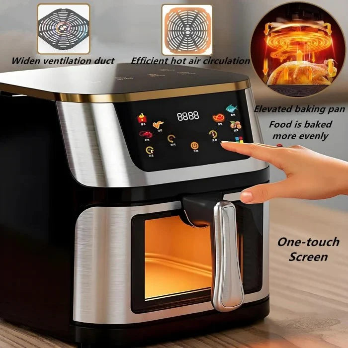 Friteuză cu Aer Cald AT PERFORMANCE® 10L, 2400W, Display Digital Touch, Geam de Vizualizare, 8 Programe, Funcție Menținere la Cald, Negru