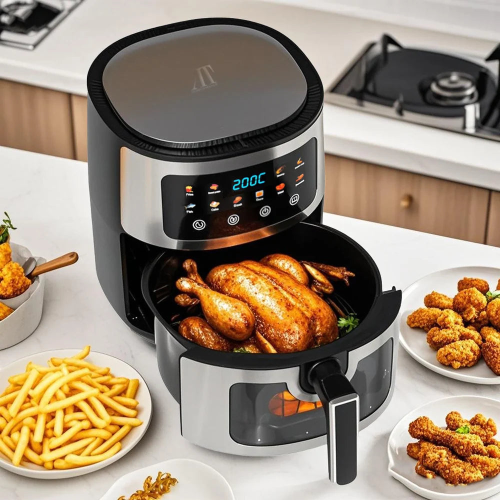 Friteuză cu Aer Cald AT PERFORMANCE® 8L, 2800W, Touch Screen, 10 Programe, Fereastră de Vizualizare, Air Fryer + CADOU 100 Hârtii de Copt