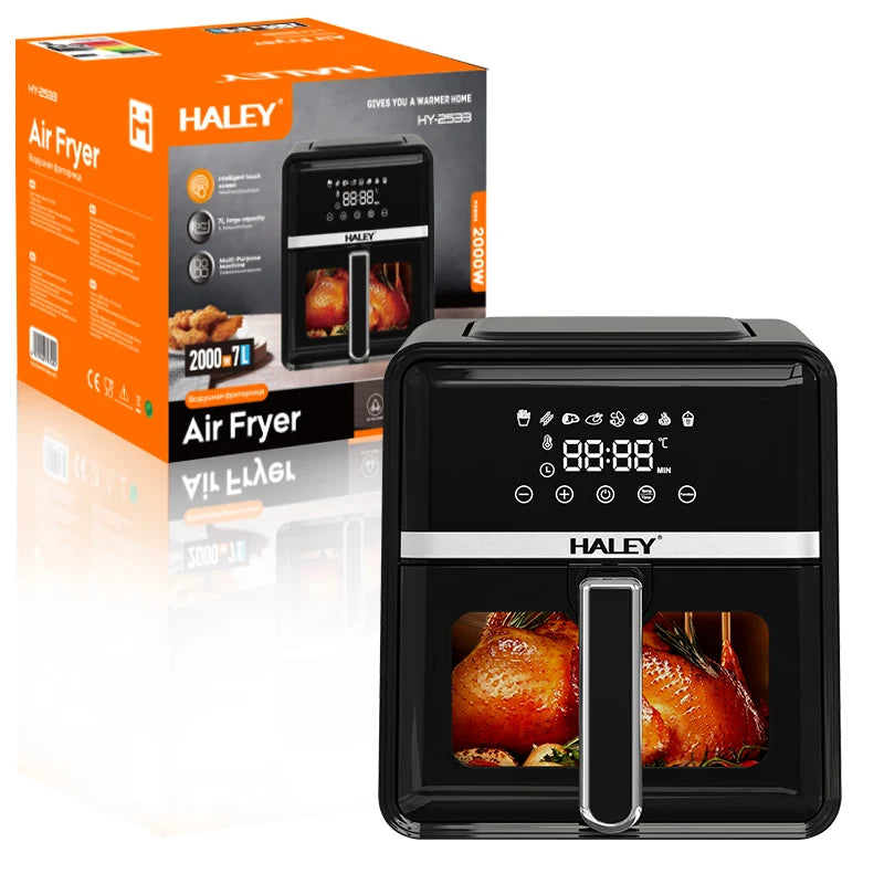 Friteuză cu Aer Cald HALEY, 7L, 2000W, 8 Programe, Ecran Touch, Geam Panoramic 180°