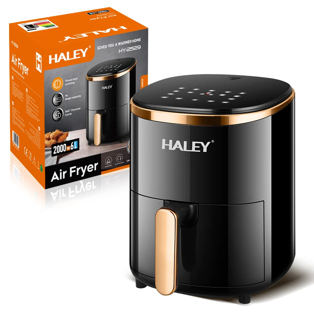 Friteuză cu Aer Haley, 6L, 2000W, Touchscreen Digital, Programe Presetate, Gătire cu Aer Cald
