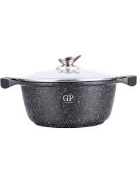 Cratiță cu capac GP-2866 – 16 cm / 1.5 L | Acoperire cu marmură, mânere detașabile din silicon, compatibilă cu inducție
