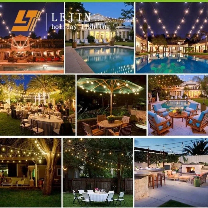 Ghirlandă Luminoasă cu Pendule, 10m + 3m, 20 Becur iLED S14, Interconectabilă, Lumina Caldă 2700K, IP44, 1500W, 220V, Cablu Negru