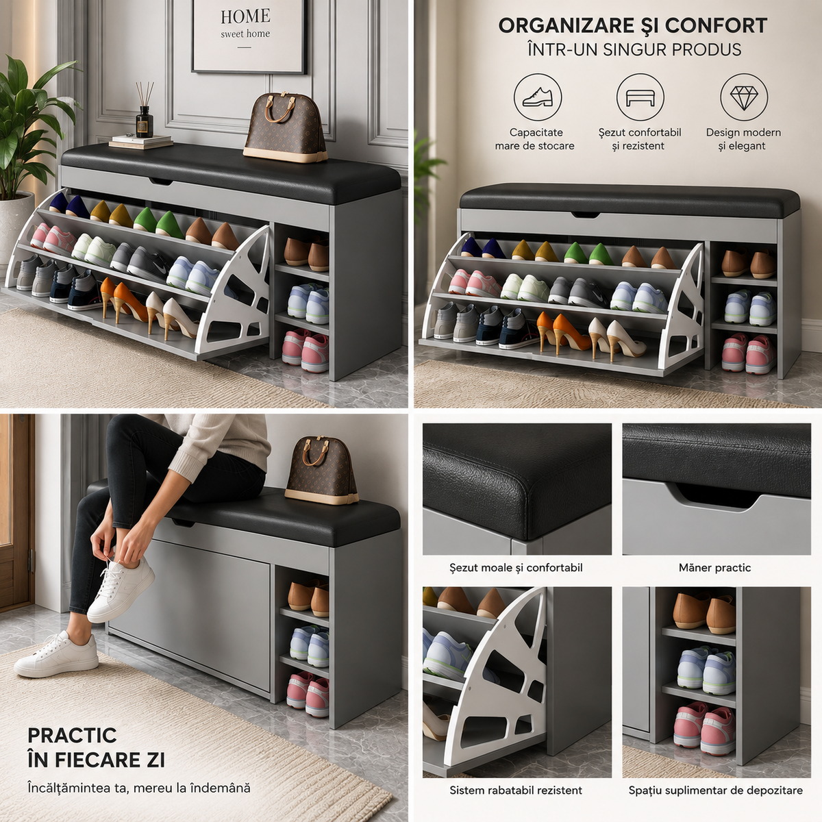 Pantofar tip Bancheta pentru Hol, Organizator Pantofi 100 x 34 x 51 cm