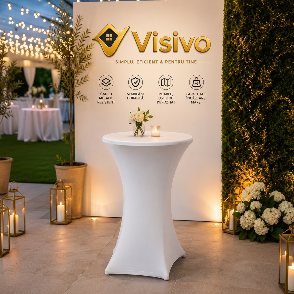 Masă Înaltă Pliabilă AT PERFORMANCE® AT-2061, Ø80 cm, 110 cm Înălțime, Husă Elastică Inclusă, Cadru Metalic
