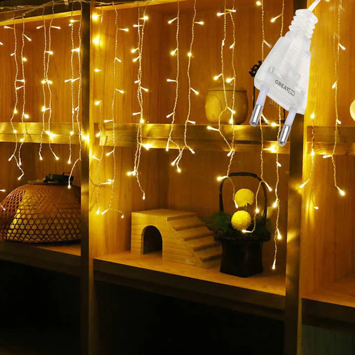 Instalație Crăciun Tip Turturi, 5m, 120 LED Alb Cald, 8 Moduri, Interconectabilă, Perdea cu Franjuri, Fir Alb, Exterior & Interior