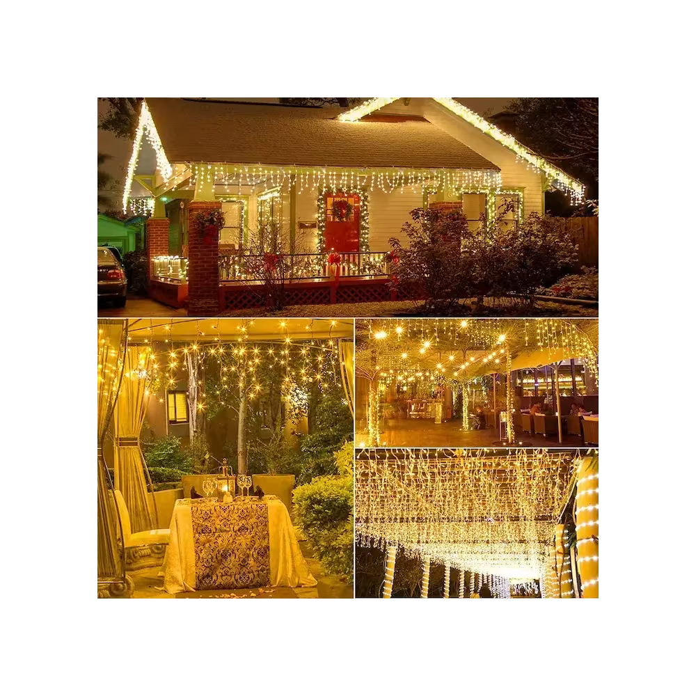 Instalatie de Craciun Tip Franjuri 25m, 500 LED-uri cu Efect FLASH, Interconectabila, IP44 Exterior Sub Streasina