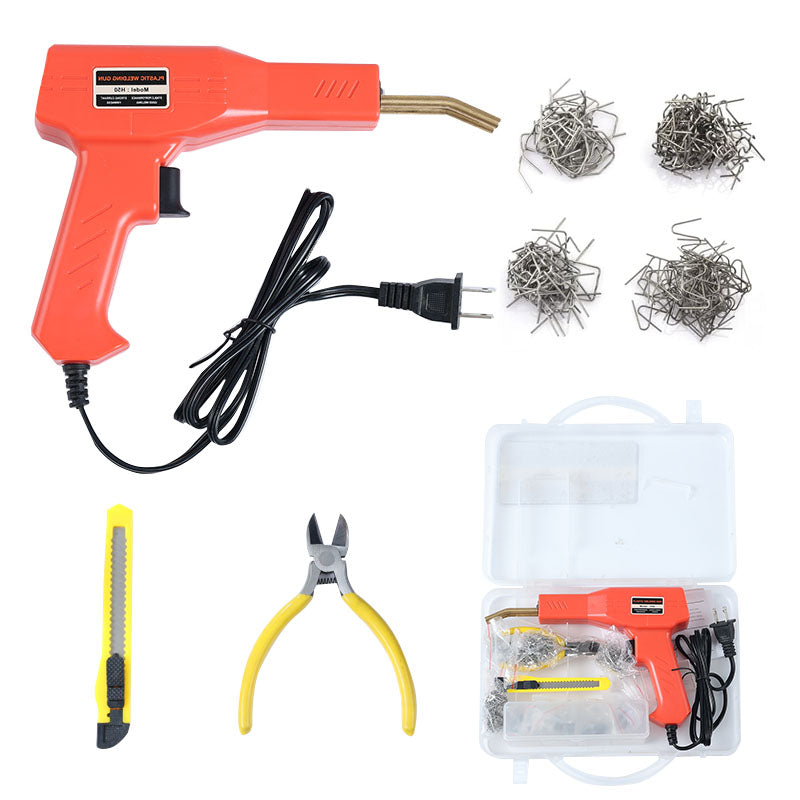 Kit Pistol pentru Lipit Plastic 50W, Aparat Sudura Bara Auto, Trusa Reparatii Fisuri cu 200 Capse si Accesorii