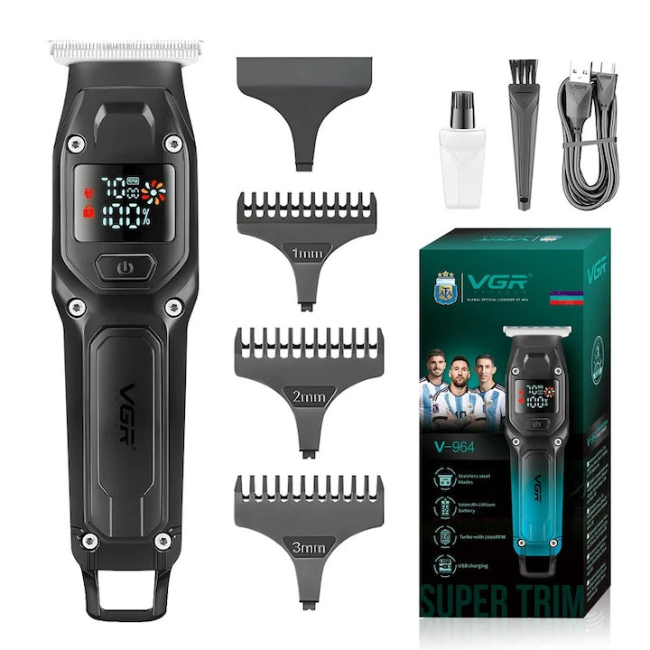 Mașină de Tuns VGR V-964, Autonomie 100 Min, Display LED, Lame Inox, 4 Piepteni, Negru