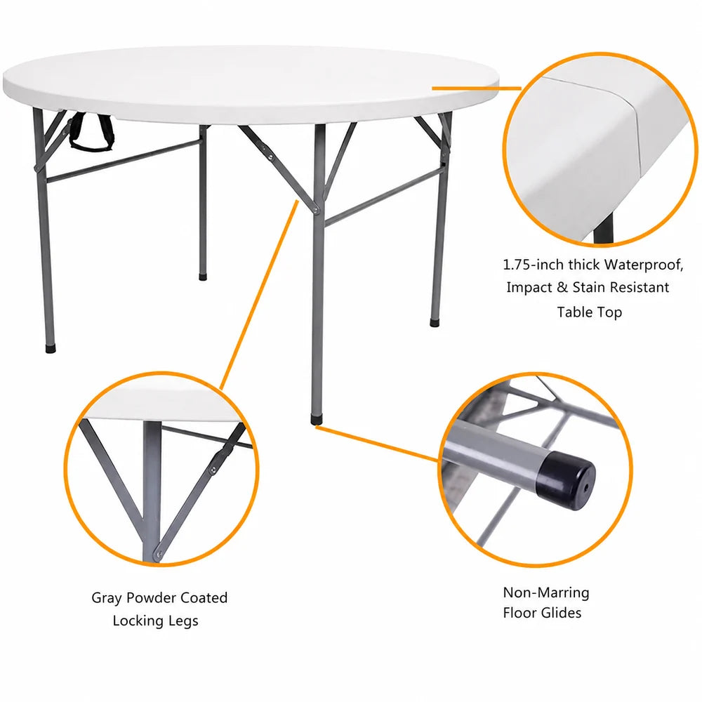 Masă Pliabilă Rotundă AT PERFORMANCE® Ø180 cm – Masă pentru Evenimente, Catering și HoReCa, Blat HDPE, Cadru Metalic