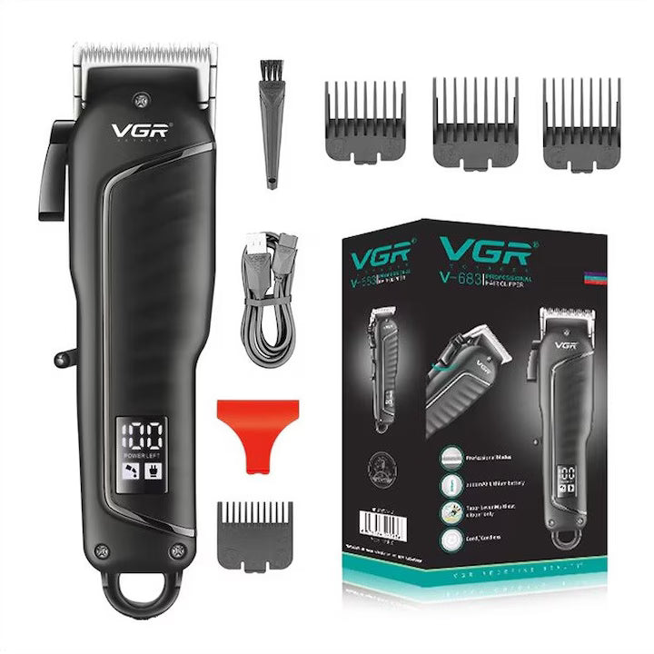 Masina de tuns profesionala, VGR 133, multifunctional, de tuns, pentru corp, inghinal, barba, 4 piepteni, lama inox, negru, acumulator, fara fir, incarcare USB, autonomie 200 min