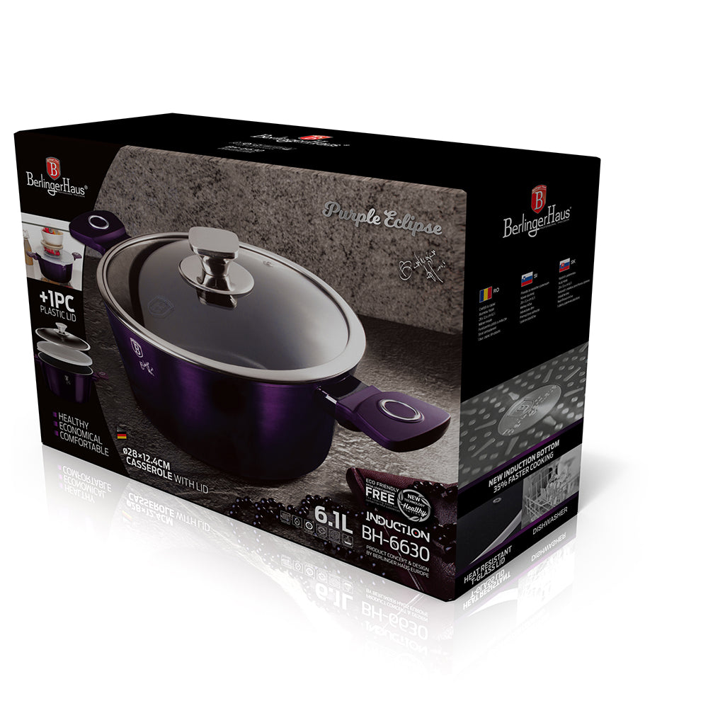 Oala Berlinger Haus Purple Eclipse, 20 cm, 2.2L, Inductie, Strat Titan 3X, Capac Plastic Inclus, Mov Metalizat, BH6628