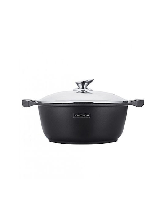 Oală Royalty Line , 40 cm, 20 L, din Aluminiu, Interior Antiaderent, cu Capac din Sticlă – Compatibilă cu Inducție