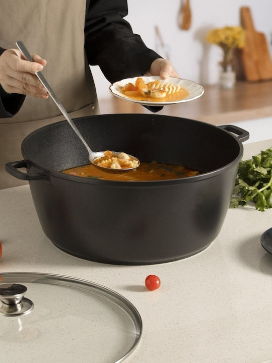 Oală Royalty Line , 40 cm, 20 L, din Aluminiu, Interior Antiaderent, cu Capac din Sticlă – Compatibilă cu Inducție