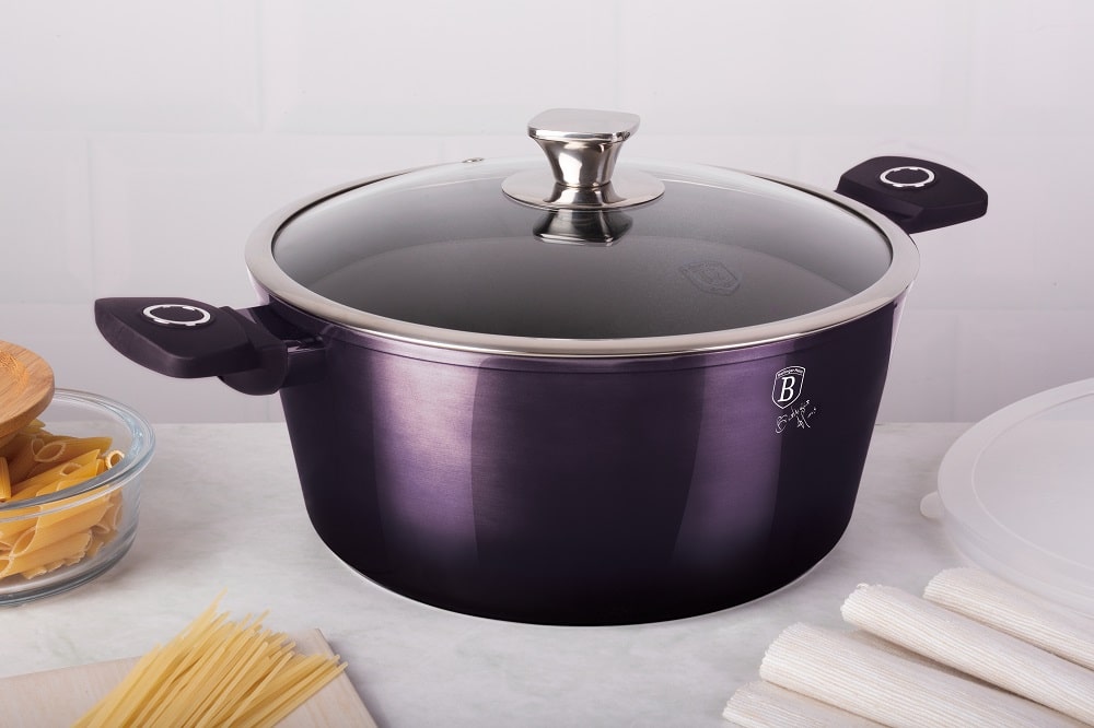 Oala cu Capac Berlinger Haus Purple Eclipse, 24 cm, 4.1 Litri, Strat Marmura 3 Straturi, Inductie, Mov Metalizat, BH 6629